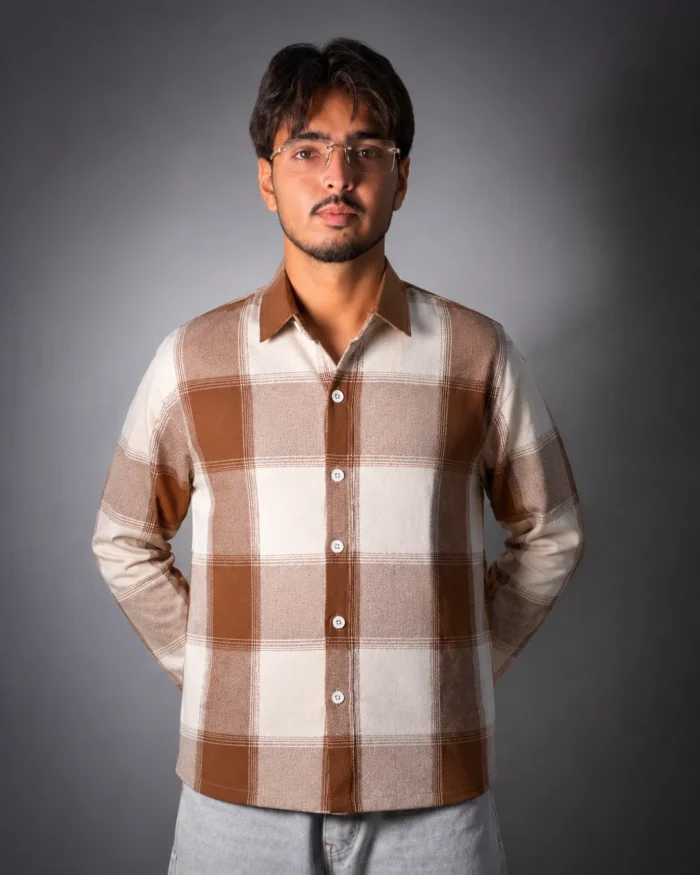 Urban Plaid Casual Check Shirt (BROWN & WHITE)
