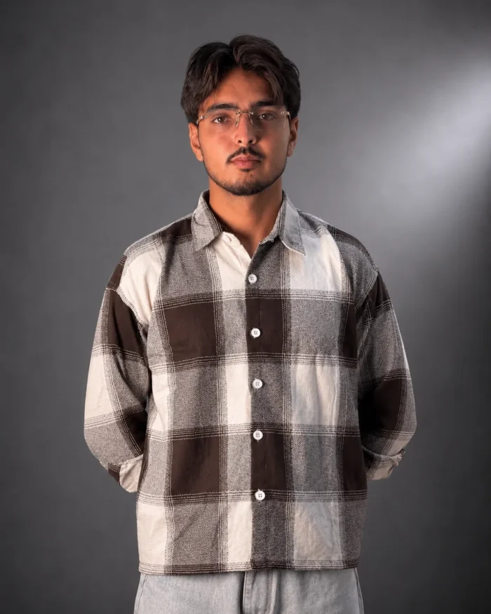 Urban Plaid Casual Check Shirt (DARK BROWN & WHITE)
