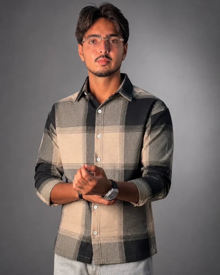 Urban Plaid Casual Check Shirt (BLACK & WHITE)