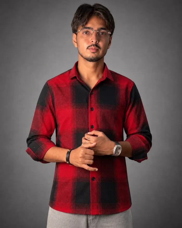 Urban Plaid Casual Check Shirt (RED)
