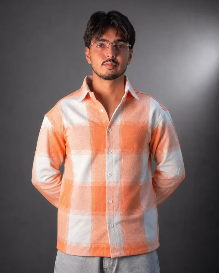 Urban Plaid Casual Check Shirt (ORANGE)
