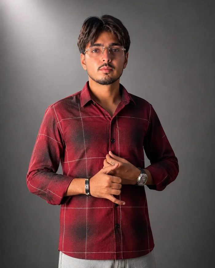 Urban Plaid Casual Check Shirt (MEHROON)