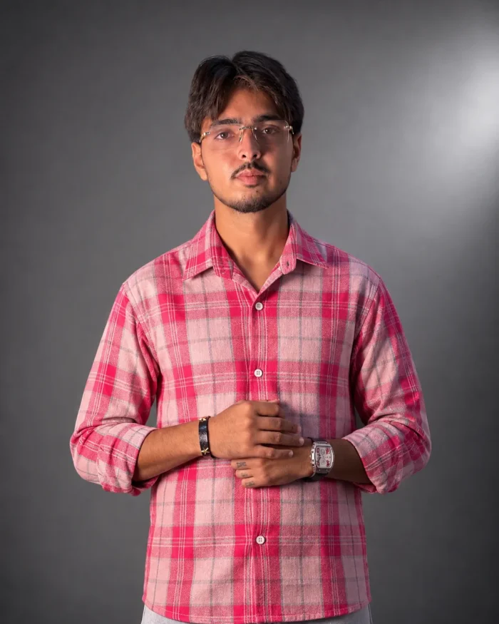 Urban Plaid Casual Check Shirt (PINK)