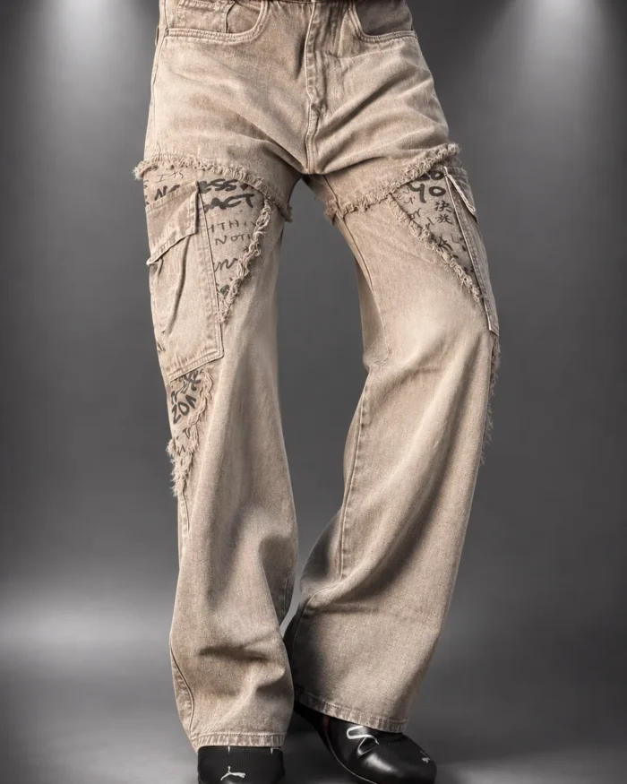 Brown Elixir Distressed Tactical Cargo Denim