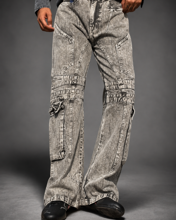Vintage Wash Utility Cargo Jeans