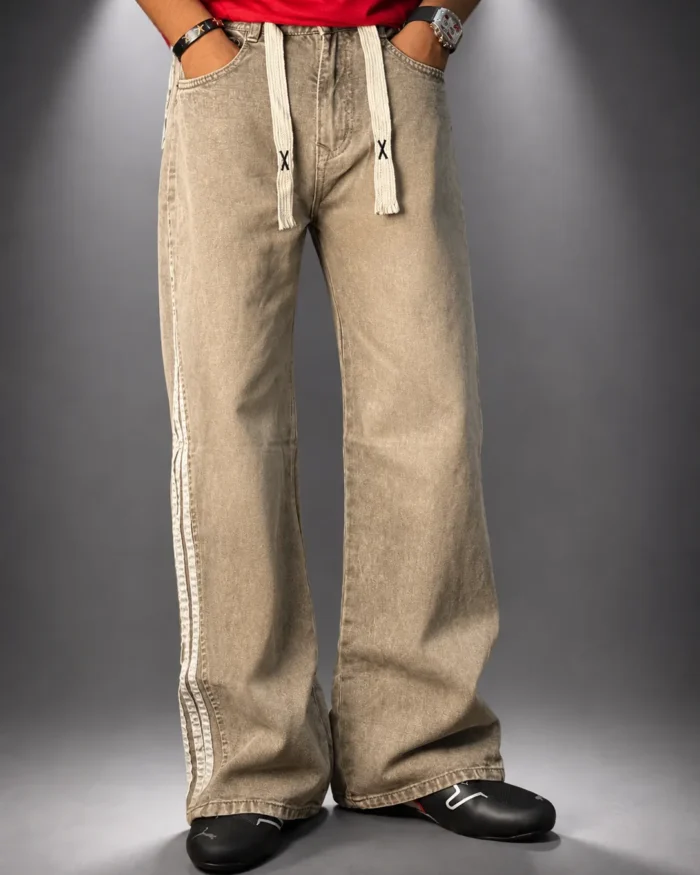 Double Stripe Khaki Beige Relaxed Cargo Pants