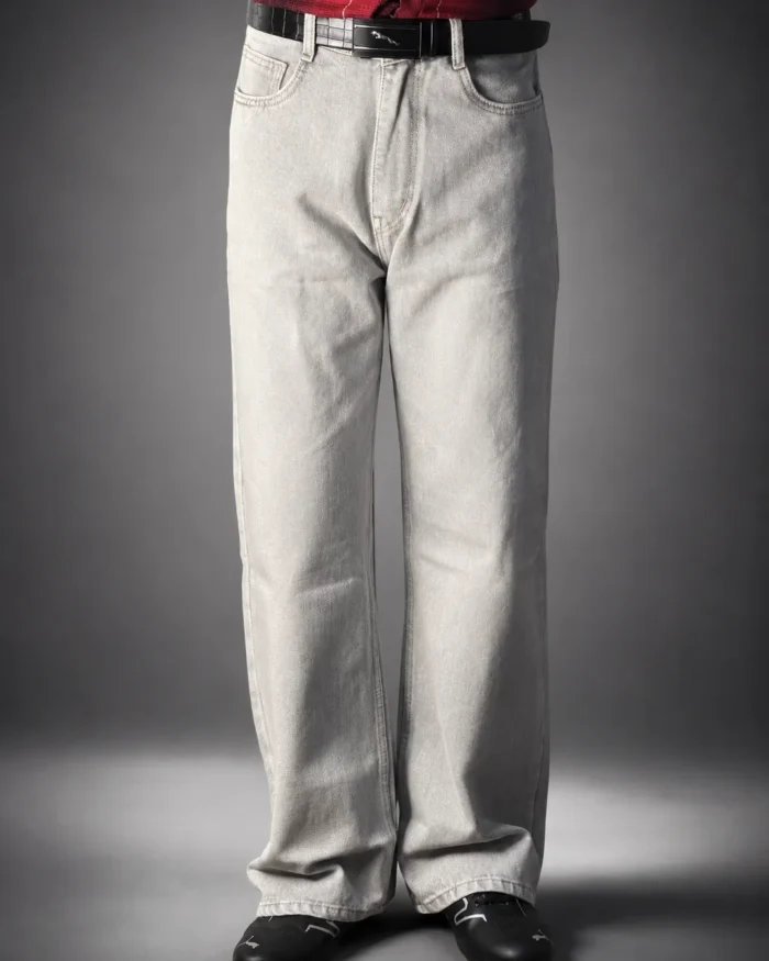Ecru Off-White Relaxed Wide-Leg Baggy Jeans