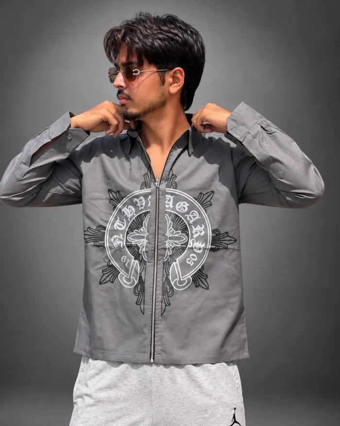 Graphic Zip Shirt Grey