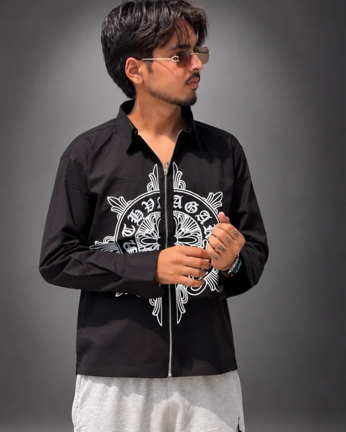 Graphic Zip Shirt Black