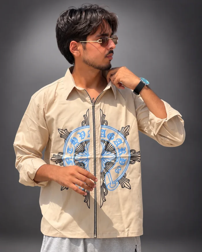 Graphic Zip Shirt Beige